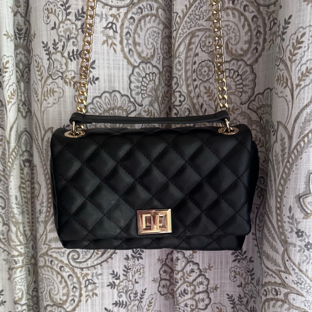 Classic Black Quilted Shoulder Bag with Gold hardware-/INC NYC — worn once